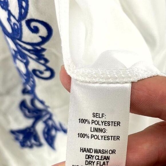 Lulus White/Royal Blue SS Embroidered Dress Ladies Size M New - Picture 9 of 11